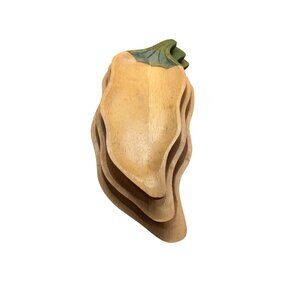 3 VTG Clay Art Handcrafted Wooden Chili Pepper Shaped stackable Serving Trays